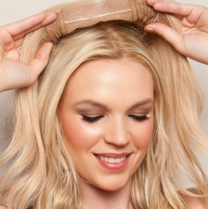 Lace-top base human hair topper showing its breathable base construction, at Dorin Wigs in Fort Lauderdale