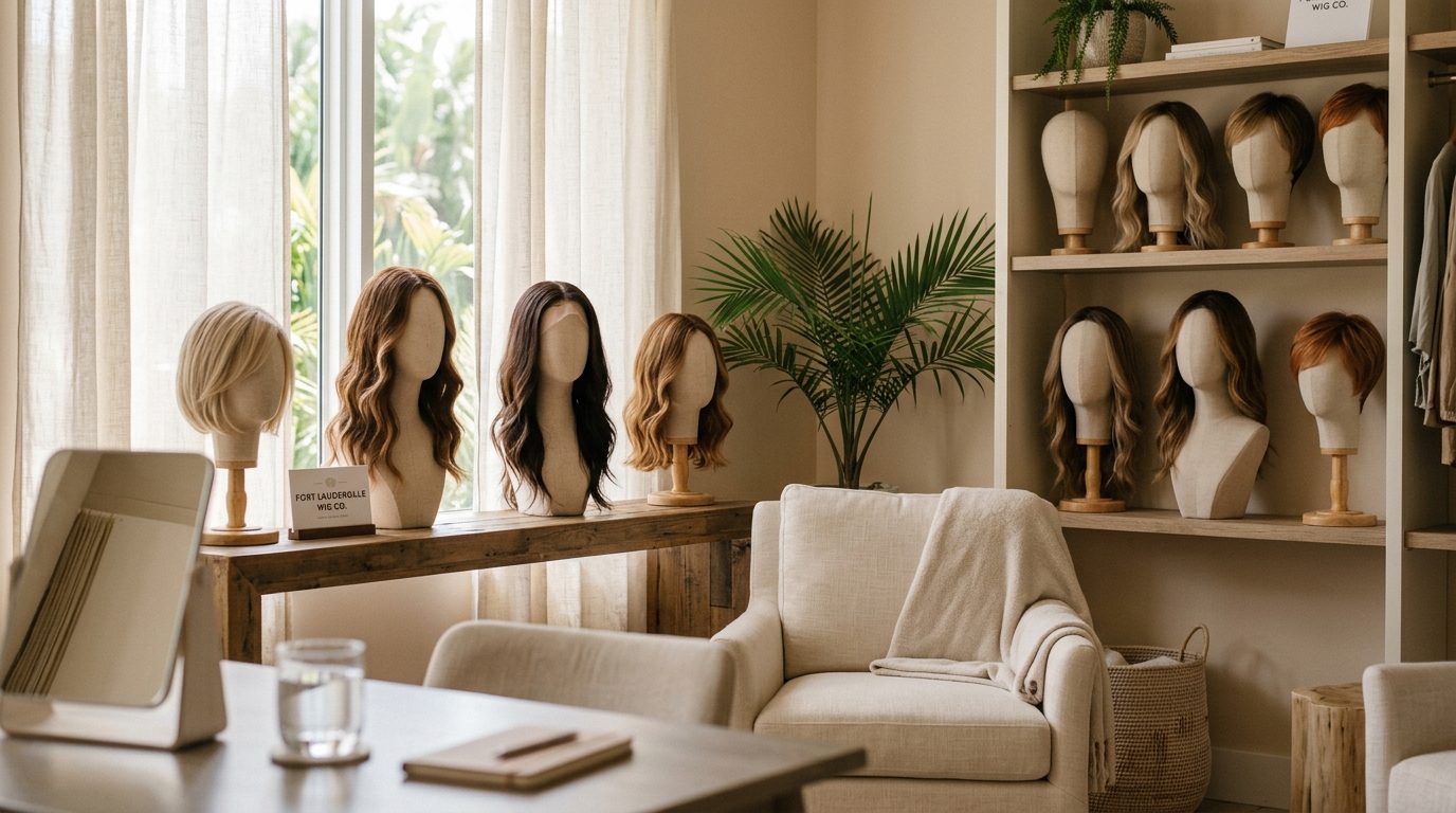 Warm and welcoming wig consultation room at Dorin Wigs showroom in Fort Lauderdale, South Florida