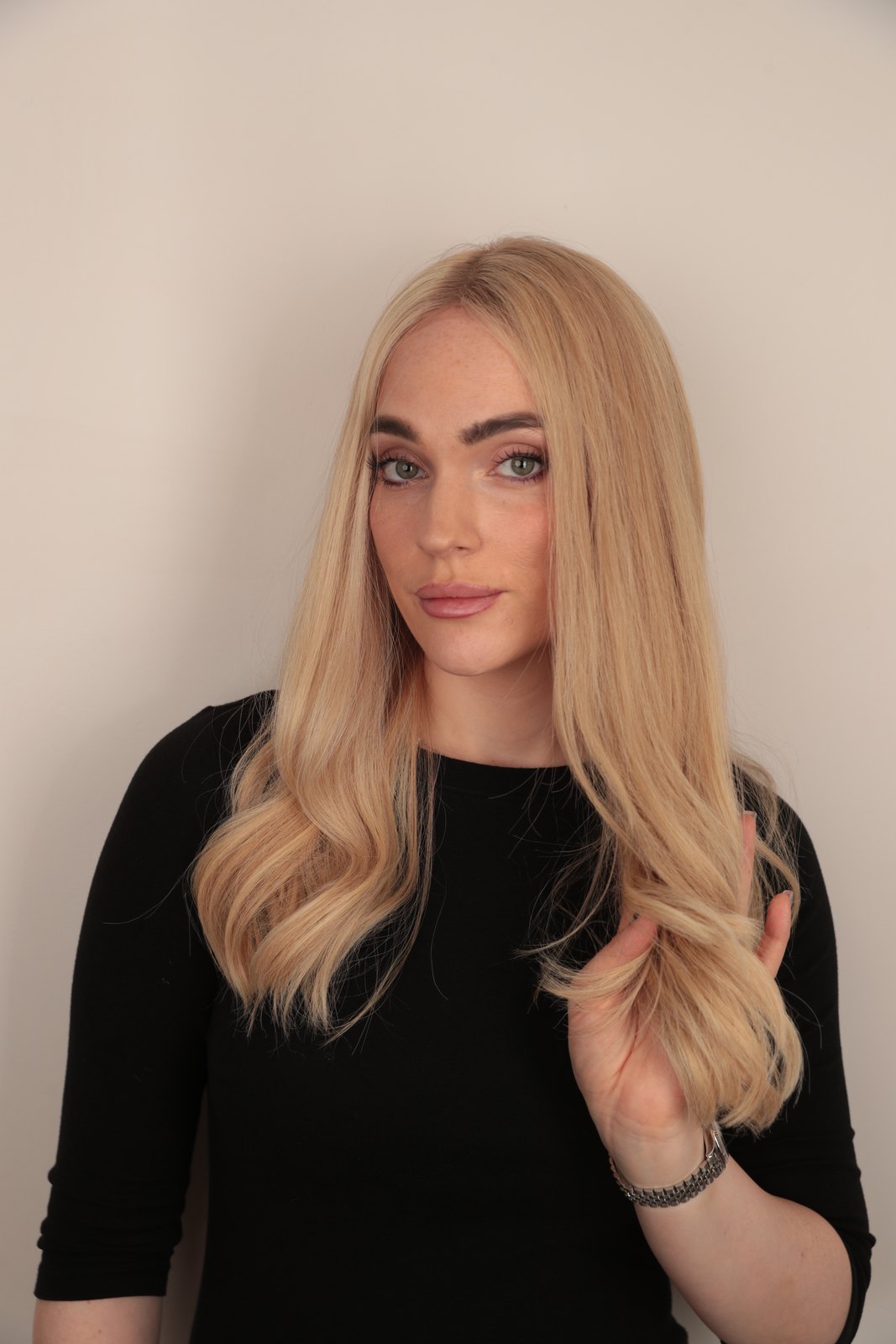 Dorin Wigs custom human hair wig — golden blonde